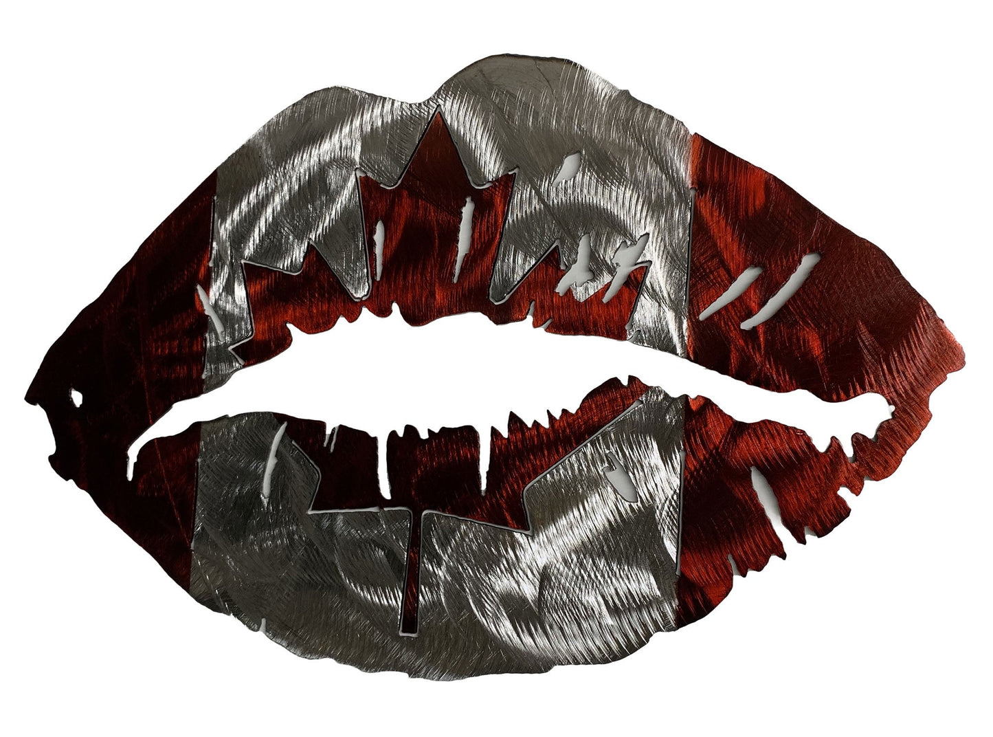 Tattered Canadian Lips Metal Flag - Distressed Look for Patriotic Decor