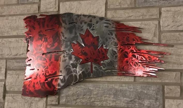 Tattered Canadian Metal Flag - Distressed Look for Patriotic Decor